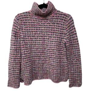 Sigrid Olsen Turtleneck Knit Sweater XS Pink Long Sleeve Waffle Pattern Fuzzy